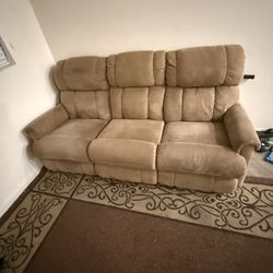 Tan Reclining 3 Person Small Sofa In Very Good Condition 
