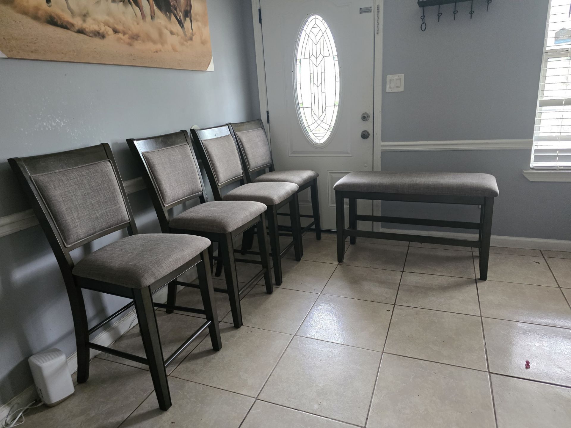 4 HIGH CHAIRS AND BENCH BY ASHLEY FURNITURE