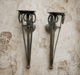 Vintage 18” Iron Wall Candle Sconces Gothic Spanish Style Pair