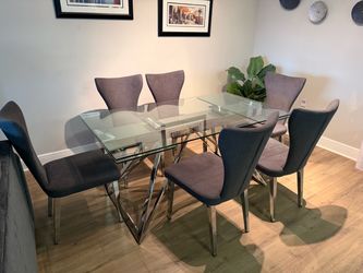 Glass Top Dining Table with 6 Chairs