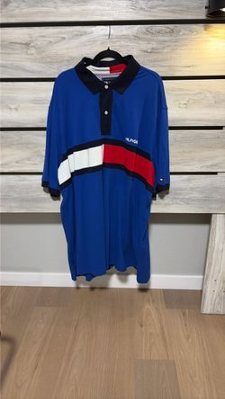 Tommy Hilfiger Model/Style: Colorblock Short-Sleeve Polo Shirt Color: Royal Blue / Navy / Red / White