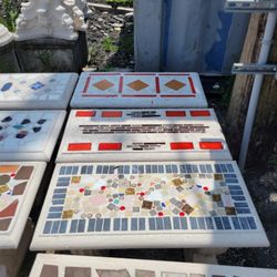 Concrete Mosaic Straight Benches / Cement Backyard Garden Patio Bench / Outdoor Patio Furniture