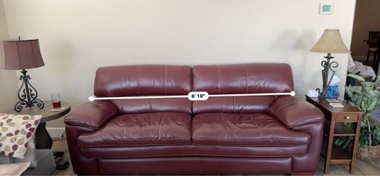 Burgundy Leather Sofa 6'10" Lazy Boy
