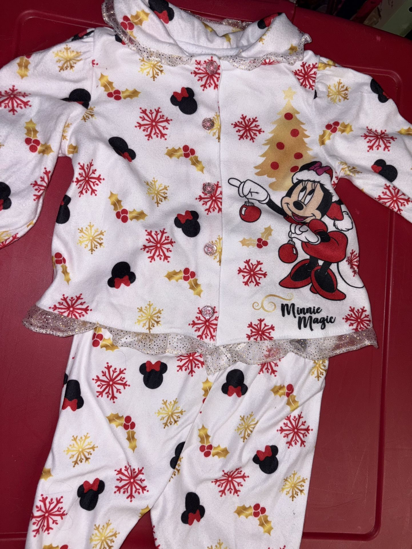 New. Soft Flannel Minnie Holiday Pjs. 12mos