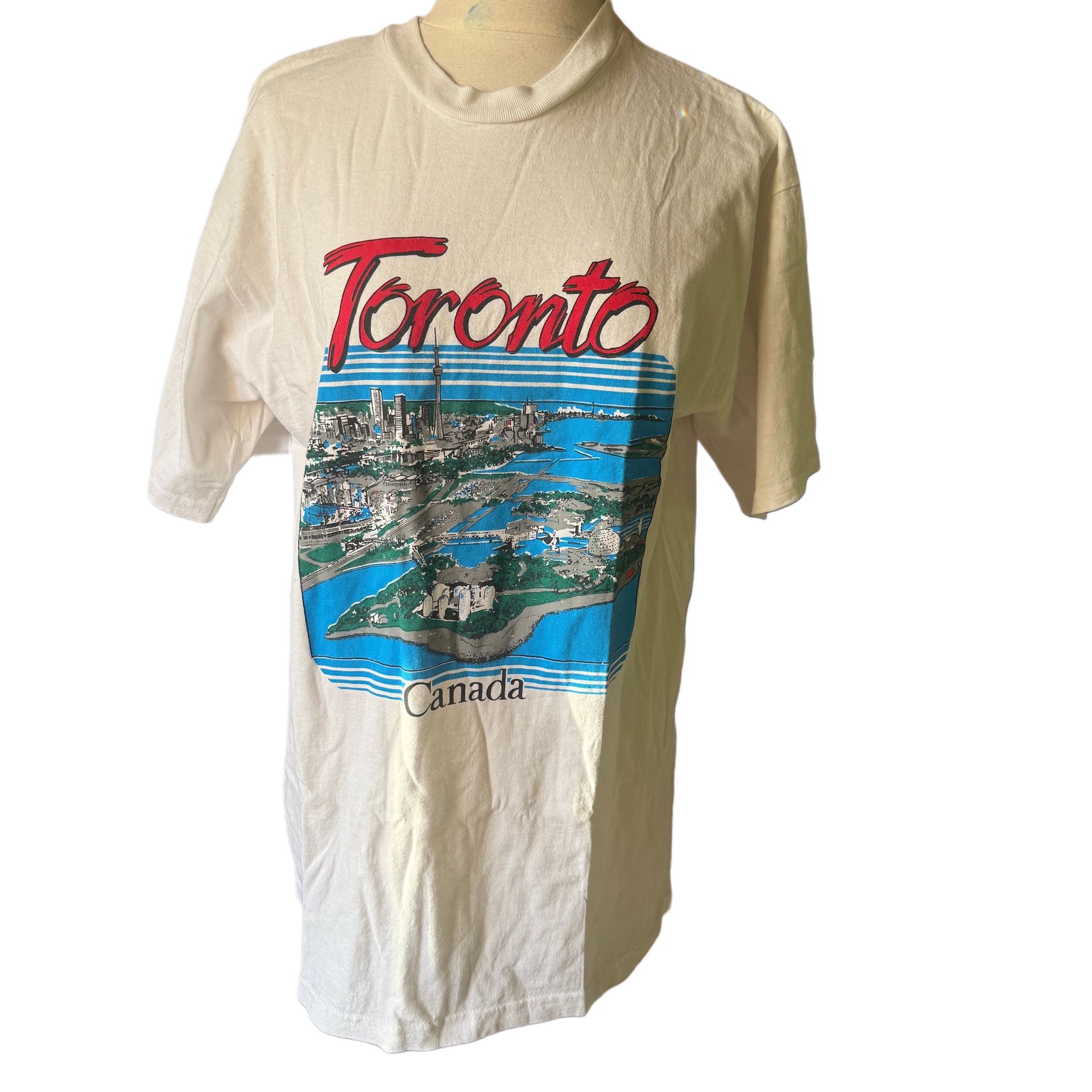 Vintage White Toronto Skyline cotton Short Sleeve Tee unisex Sz large