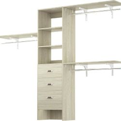 L24 8FT Closet System, 96'' Closet Organizer System with 3 Hanging Rods, Wall Mount Bedroom Wardrobe with 3 Drawers Walk-in Closet, Adjustable G