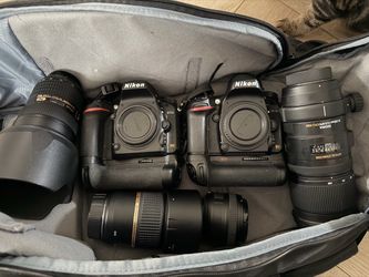 2 Nikon DSLRs, 4 lenses and accessories
