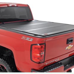 Rough Country Hard Tri-Fold Flip Up Truck Bed Tonneau Cover For Chevy Silverado And GMC Sierra 1500/2500HD/3500HD (2014-2019) - Fits 5'9 Bed With Rail