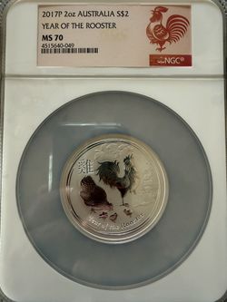 2017P 2oz NGC MS70 AUSTRALIA YEAR OF THE ROOSTER SILVER COIN 