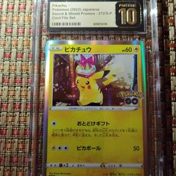 CGC 10 Pristine Japanese Pokemon 2022 Pikachu 272/S-P Sword Shield Promo Holding Gift Present