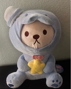 Shizukana Sea Blue Bear Plush Toy Holding Star 14" Japan Anime Cartoon
