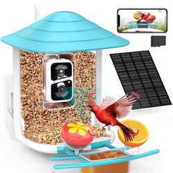 Bird Feeder with Camera 2K Live Stream 160°View with Solar Panel 32GB Card 4-in-1 Perch, Auto Notify AI Identify 10000+ Bird Watching Camera 2.4G WiFi