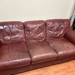 Natuzzi Brand Red Leather Couch 3 Seater Sofa USED