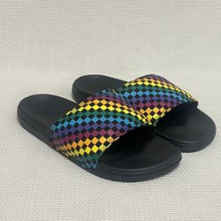 Vans Off The Wall Range Padded Single Strap Slides Rainbow Check Youth Size 3