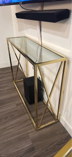 Gold Metal and Glass Console Table
