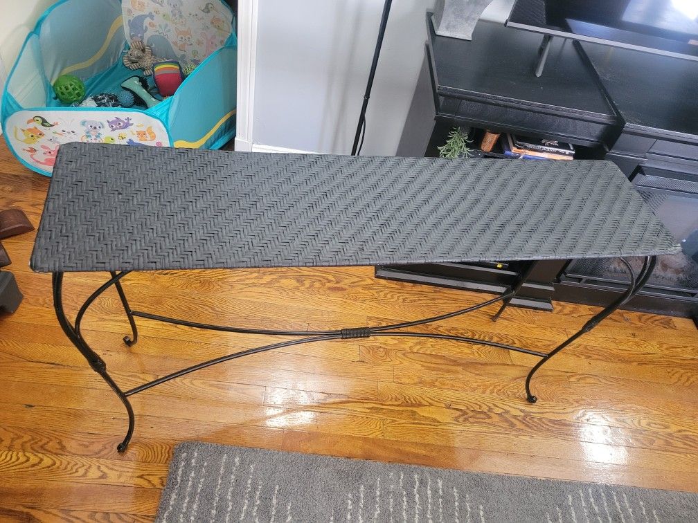 Black Rattan Console Table
