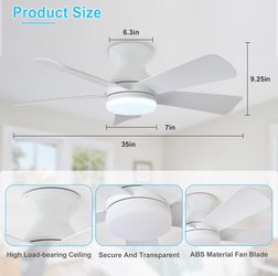 White Ceiling Fan 35” with Light and Remote