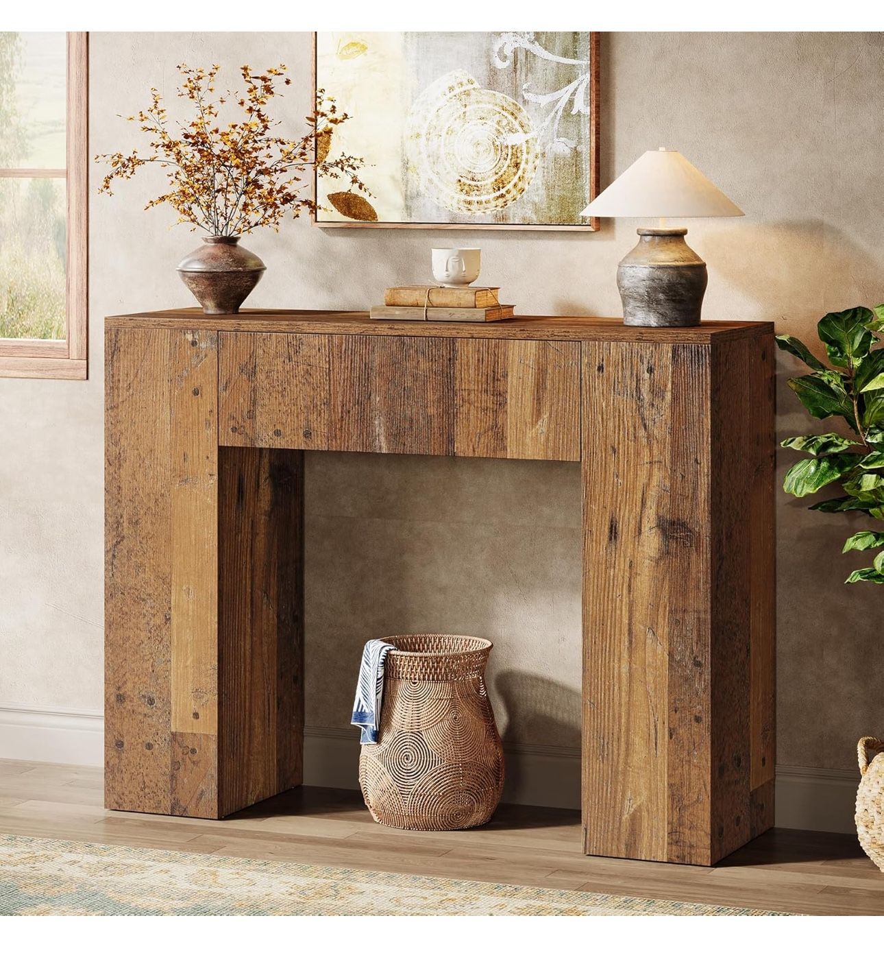 Tribesigns 39'' Farmhouse Console Table, Narrow Sofa Entryway Table with Drawer, Small Wooden Entrance Table for Living Room, Hallway, Foyer, Distress