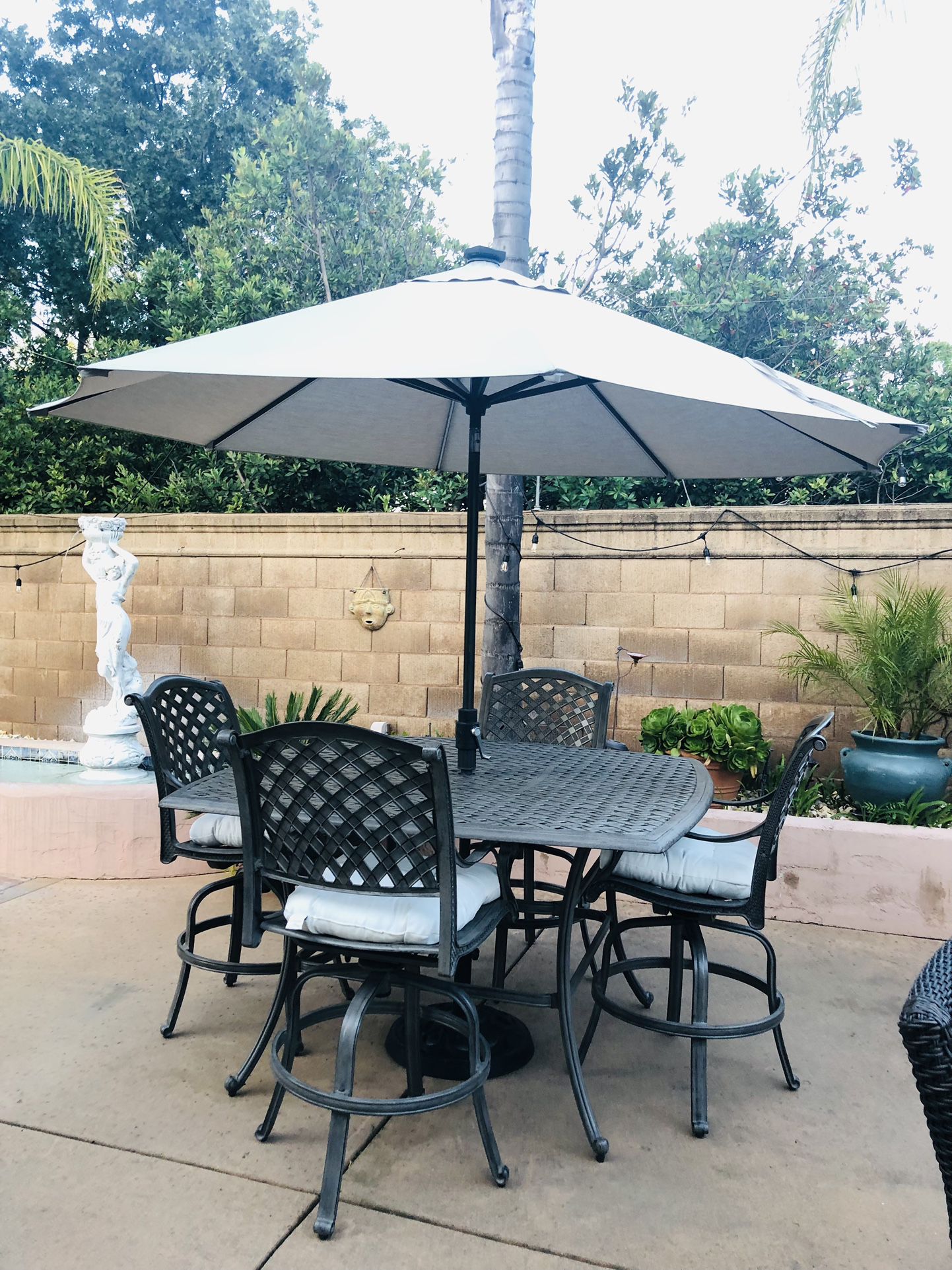High Table And Chairs W/ Umbrella 