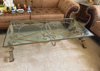 Wrought Iron Glass Coffee Table Set (2 tables)