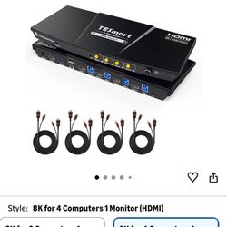 TESmart 8K@60Hz HDMI KVM Switch 1 Monitor 4 Computers USB 3.0, KVM Switch 4 Port 4K@144Hz for Gaming, Custom Hotkey Switch, EDID, Audio&Microphone, AD