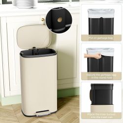 8 Gallon Step Trash Can, Stainless Steel Garbage Bin, Soft-Close Rubbish Bin with Removable Plastic Inner Bucket, Fingerprint-Proof, Lid Dustbin, Suit