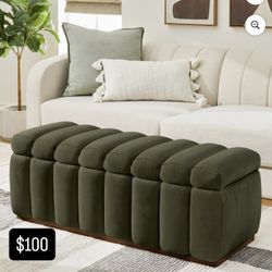 Better Homes & Gardens 47.24" Lillian Channel Tufted Bench, Olive Velvet