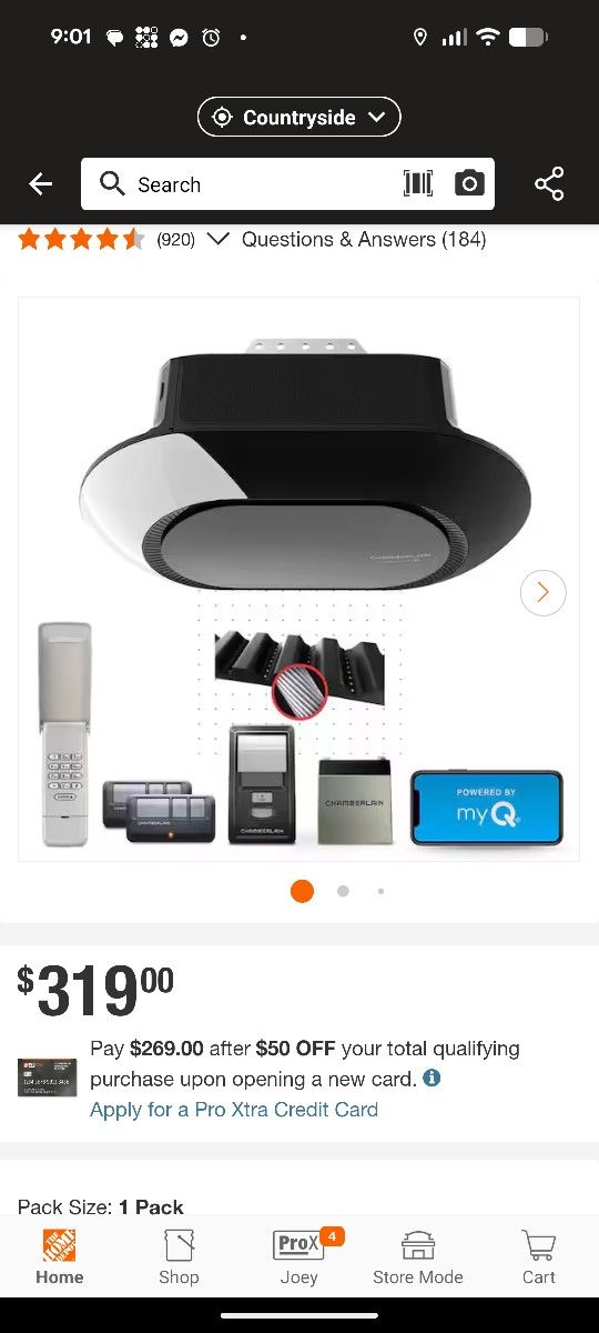 Chamberlain 3/4 HP LED Smart Quiet Belt Drive Garage Door Opener with Backup Battery