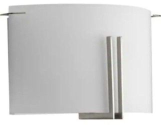 Progress Lighting Modern Glass Sconce 12 in. 2-Light Brushed Nickel Wall Sconce with Etched Glass Shade