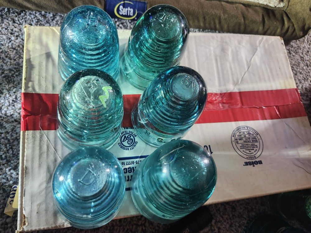 ANTIQUE GLASS INSULATORS Set of 6