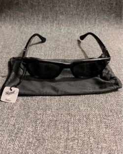 Persol Matte Black Rectangular Polarized Sunglasses