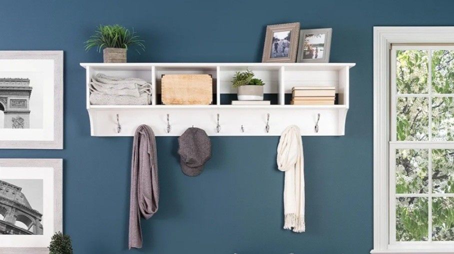 BRAND NEW 
Prepac 60" Contemporary Wall Mounted Coat Rack, Coat Hooks Wall Mount with 4 Shelves, Ideal for Hallway or Entryway Storage Solution, 11.5"