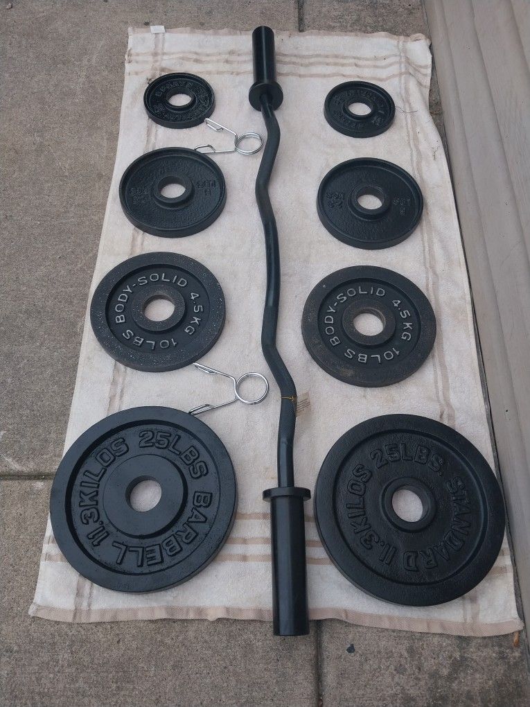 Olympic Curl Bar,Weights ,Clips