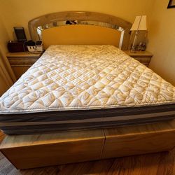 Wooden Bed Frame Set w/ Mattress, 2 Nightstands & Vanity. Set Of 5 Items! – $490 OBO