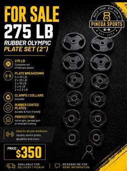 Set 275 Lbs Rubber Plates with Clamps All BRAND NEW IN BOX CLEARANCE 350$