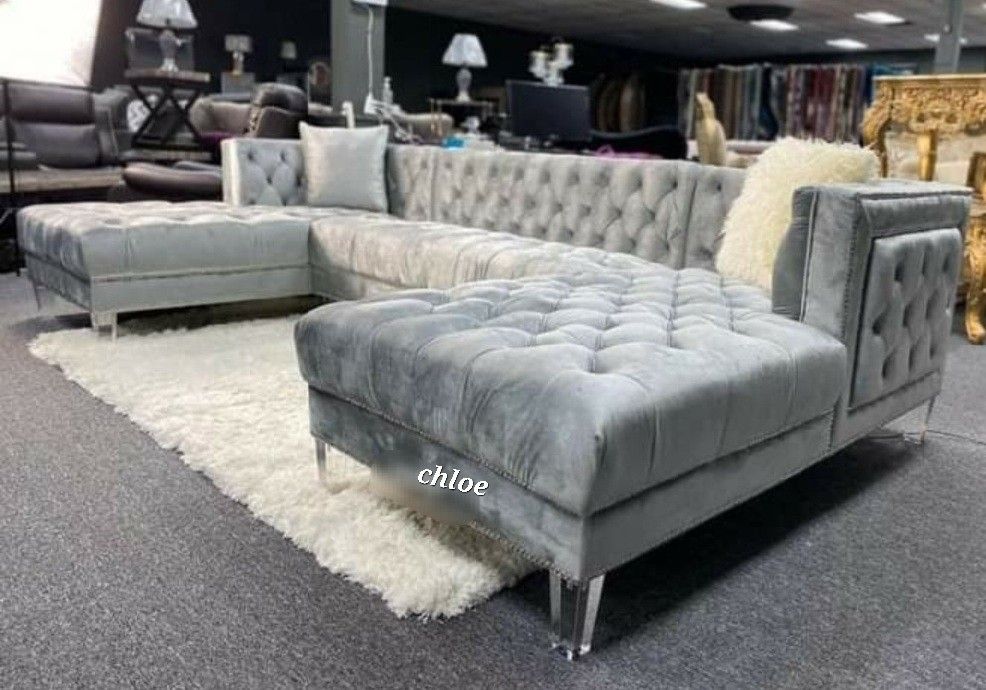 ■ASK DISCOUNT COUPON🎍 sofa Couch Loveseat Living room set sleeper recliner daybed futon ■prada Gray Velvet Double Chaise Sectional 