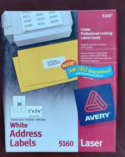 AVERY 5160 Laser
White Address Label 
Open Box