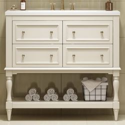 Assembled New Country 36" Bathroom Vanity with Sink, Farmhouse Bathroom Vanity Storage Cabinet 