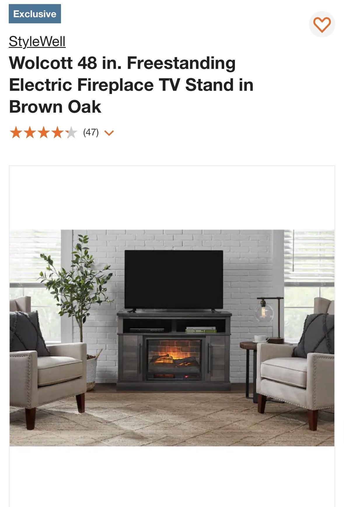 StyleWell Wolcott 48 in. Freestanding Electric Fireplace TV Stand in Brown  Oak for Sale in Ind Head Park, IL - OfferUp