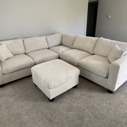 Corduroy Sectional Sofa with Ottoman