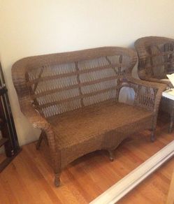 Wicker love seat and chair