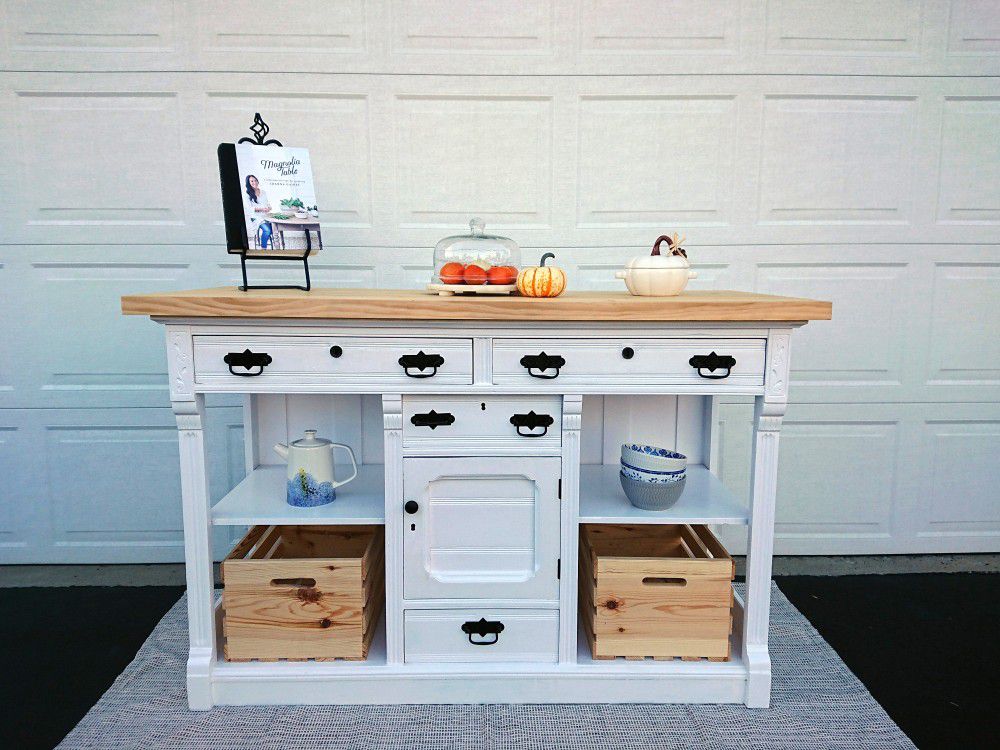Country kitchen island/buffet table with storage