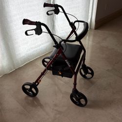 Elite Foldable Rollator Walker with Seat and Saddle Bag, Red