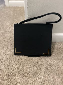 Vintage Classic Black Wristlet Hand  Bag with Gold Accents Fabric material TLC