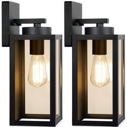 Outdoor Wall Light Fixtures, Exterior Waterproof Wall Lanterns, Porch Sconces Lighting With E26 Sockets & Glass Shades, Modern Matte Black Outside Lig