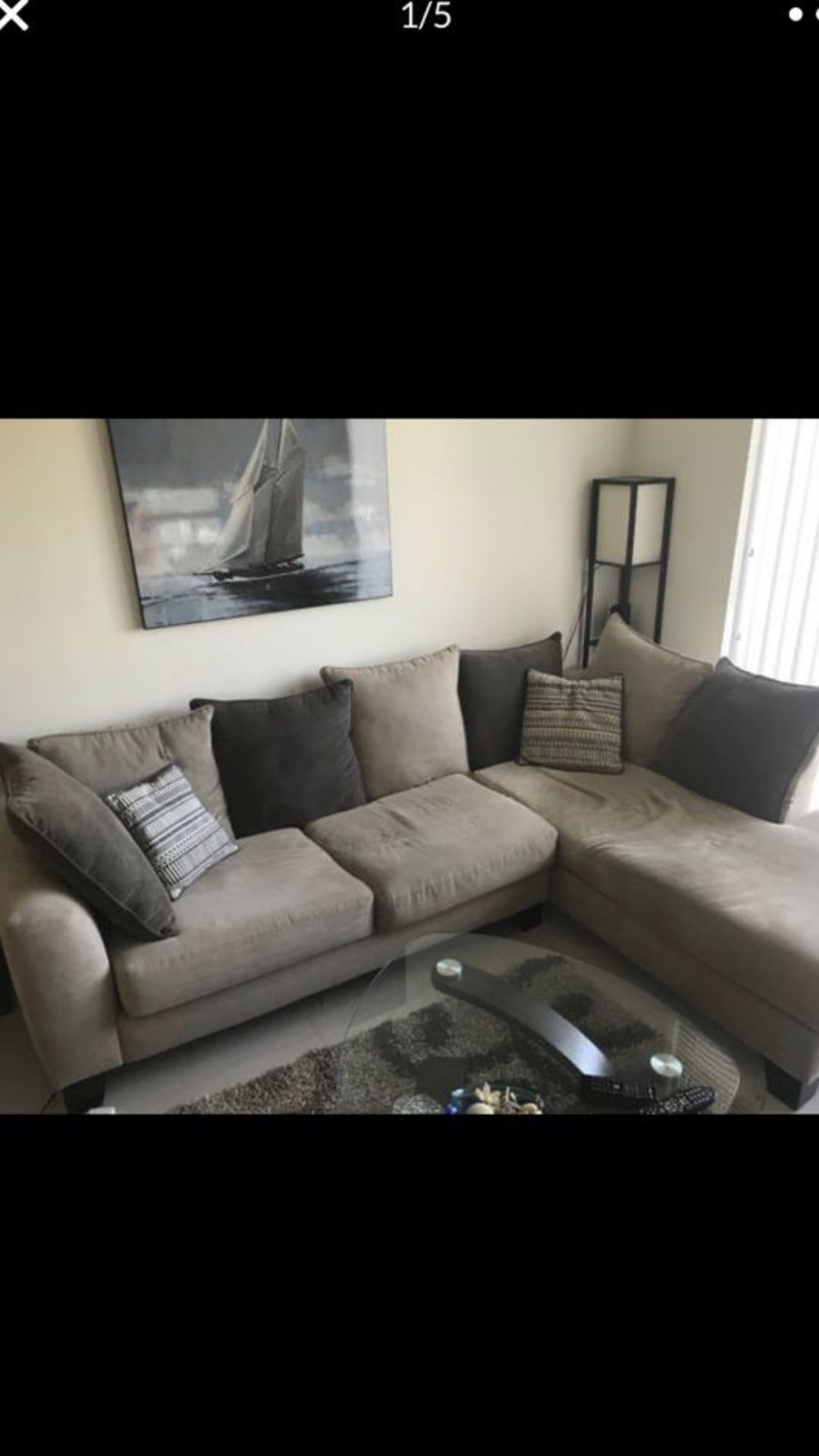 Beautiful sectional couch with accent swivel chair