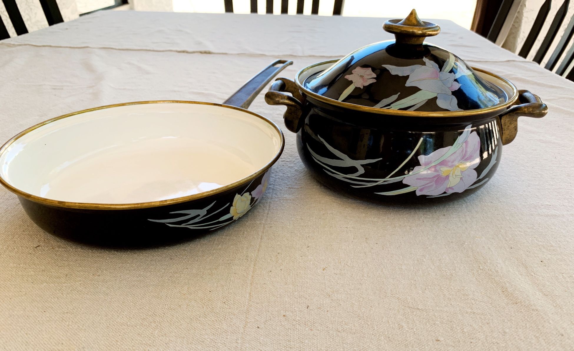 Vintage Mikasa Grand Chef Charisma Black Cookware Lidded 10" Pot/Pan & Frying Pan UN710 Japan