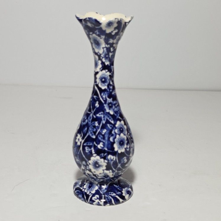 Royal Crownford Small Vase Blue White Flowers 5.25