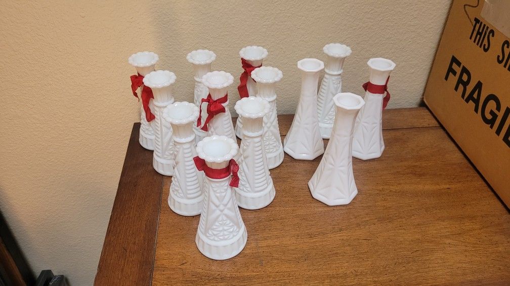 13 Milkglass Vases, Vintage