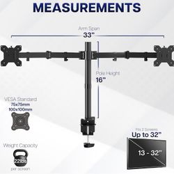 VIVO Dual Monitor Desk Mount, Heavy Duty Fully Adjustable Stand, Fits 2 LCD LED Screens up to 32 inches and 22